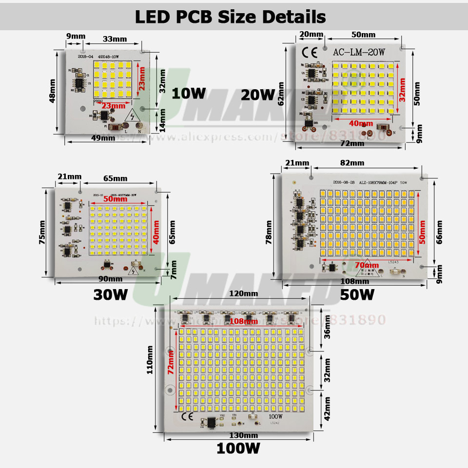 AC 220V LED PCB 10W 20W 30W 50 - Flood Tray Table ulasan dan harga