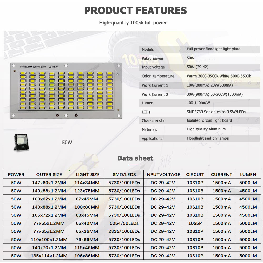 50W LED PCB + Kit Pelat Lampu  - Flood Tray Table ulasan dan harga